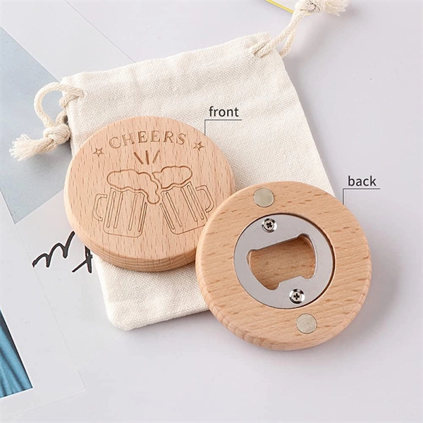 Round Wood Bottle Opener Fridge Magnet - Round Wood Bottle Opener Fridge Magnet - Image 3 of 3