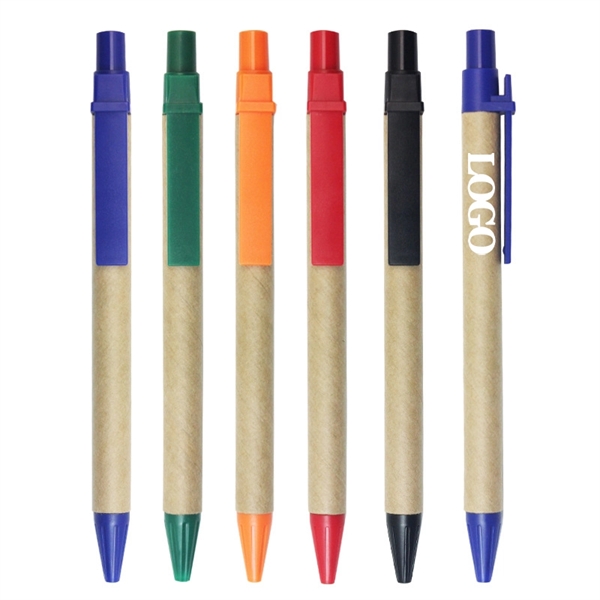 Eco-friendly Kraft Paper Ballpoint Pen with Colorful Trim - Eco-friendly Kraft Paper Ballpoint Pen with Colorful Trim - Image 0 of 2