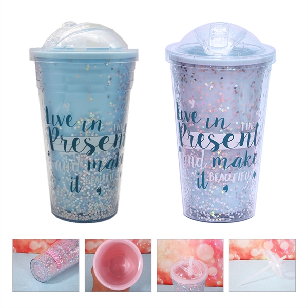 16Oz Glitter Plastic Straw Cup - 16Oz Glitter Plastic Straw Cup - Image 0 of 0