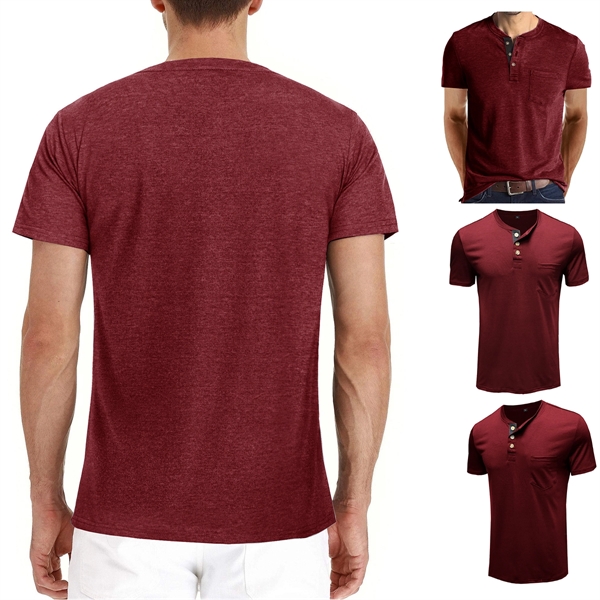 Men'S T-Shirt Short Sleeve Henley Shirt - Men'S T-Shirt Short Sleeve Henley Shirt - Image 2 of 5