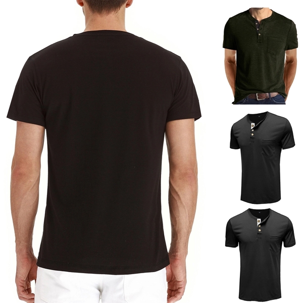 Men'S T-Shirt Short Sleeve Henley Shirt - Men'S T-Shirt Short Sleeve Henley Shirt - Image 3 of 5