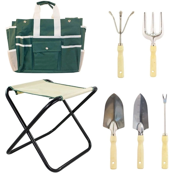 9 Piece Gardening Tools With Folding Stool - 9 Piece Gardening Tools With Folding Stool - Image 1 of 3