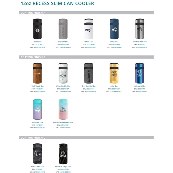 12oz Recess Slim Can Cooler - 12oz Recess Slim Can Cooler - Image 1 of 27