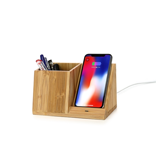 Wooden Wireless Charging Stand With Pen Holder - Wooden Wireless Charging Stand With Pen Holder - Image 0 of 3