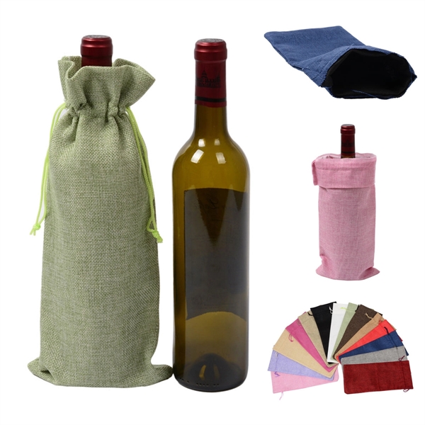 Burlap Wine Bottle Bag With Drawstring - Burlap Wine Bottle Bag With Drawstring - Image 1 of 13