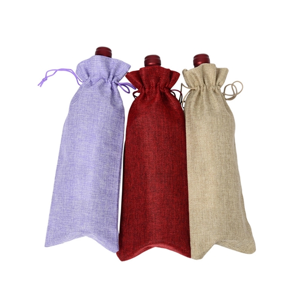 Burlap Wine Bottle Bag With Drawstring - Burlap Wine Bottle Bag With Drawstring - Image 6 of 13