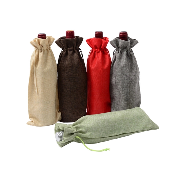 Burlap Wine Bottle Bag With Drawstring - Burlap Wine Bottle Bag With Drawstring - Image 7 of 13