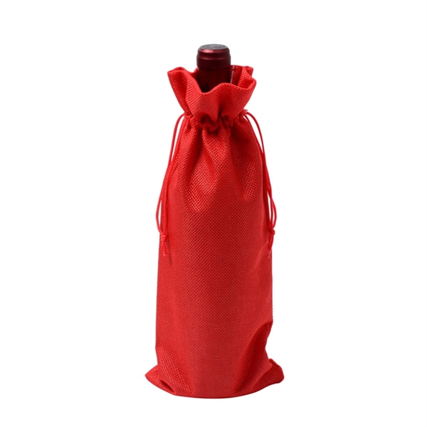 Burlap Wine Bottle Bag With Drawstring - Burlap Wine Bottle Bag With Drawstring - Image 12 of 13