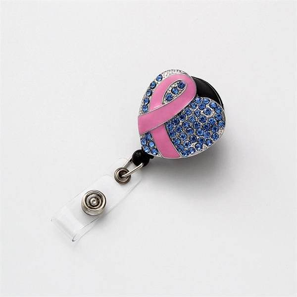 Rhinestone Ribbon Badge Holder - Heart Shape Retractable ID - Rhinestone Ribbon Badge Holder - Heart Shape Retractable ID - Image 4 of 9