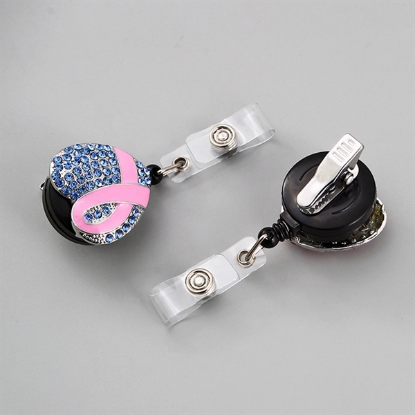 Rhinestone Ribbon Badge Holder - Heart Shape Retractable ID - Rhinestone Ribbon Badge Holder - Heart Shape Retractable ID - Image 2 of 9