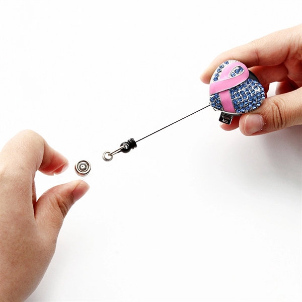 Rhinestone Ribbon Badge Holder - Heart Shape Retractable ID - Rhinestone Ribbon Badge Holder - Heart Shape Retractable ID - Image 3 of 9
