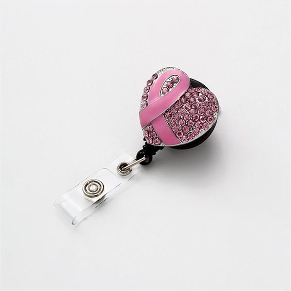 Rhinestone Ribbon Badge Holder - Heart Shape Retractable ID - Rhinestone Ribbon Badge Holder - Heart Shape Retractable ID - Image 5 of 9