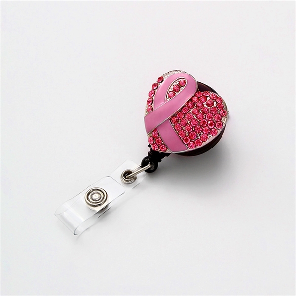 Rhinestone Ribbon Badge Holder - Heart Shape Retractable ID - Rhinestone Ribbon Badge Holder - Heart Shape Retractable ID - Image 6 of 9
