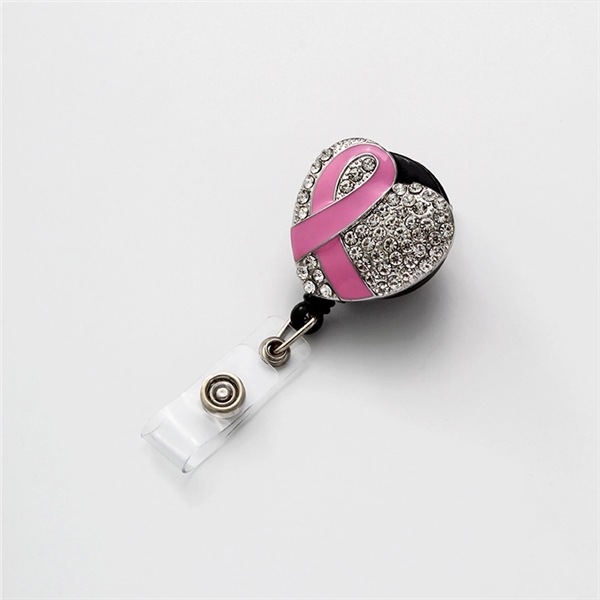 Rhinestone Ribbon Badge Holder - Heart Shape Retractable ID - Rhinestone Ribbon Badge Holder - Heart Shape Retractable ID - Image 7 of 9