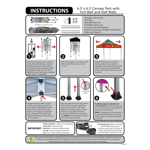 6.5' Square Tent With One Full Double Sided Wall - 6.5' Square Tent With One Full Double Sided Wall - Image 14 of 15