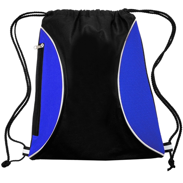 Two Color Mesh Drawstring Side Zipper Backpack 13.25"x15.25" - Two Color Mesh Drawstring Side Zipper Backpack 13.25"x15.25" - Image 3 of 5