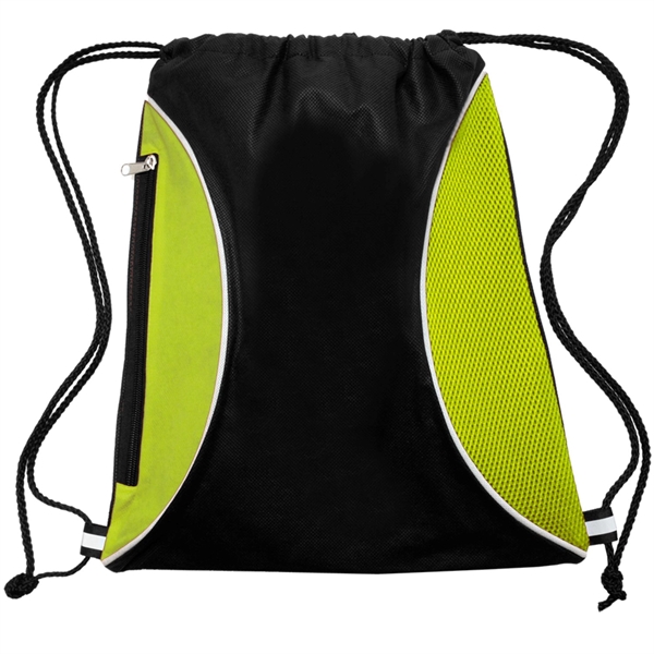 Two Color Mesh Drawstring Side Zipper Backpack 13.25"x15.25" - Two Color Mesh Drawstring Side Zipper Backpack 13.25"x15.25" - Image 2 of 5