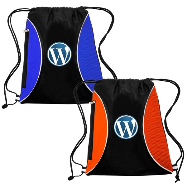 Two Color Mesh Drawstring Side Zipper Backpack 13.25"x15.25" - Two Color Mesh Drawstring Side Zipper Backpack 13.25"x15.25" - Image 1 of 5