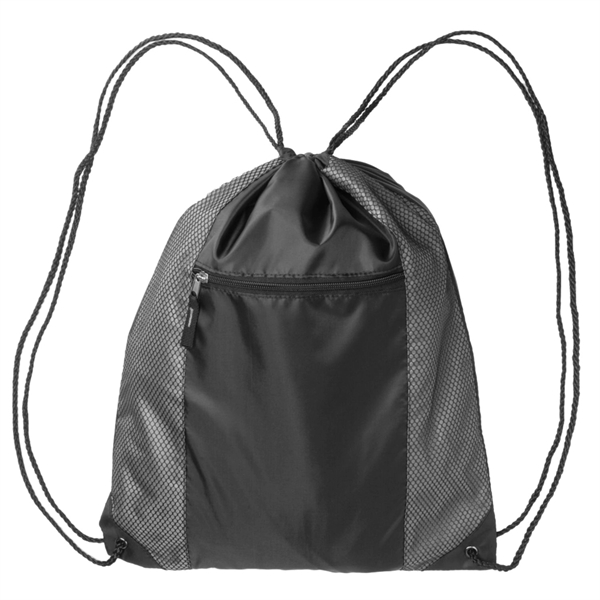 Two Color Front Zipper Pocket Drawstring Bag (18.5"x14.75") - Two Color Front Zipper Pocket Drawstring Bag (18.5"x14.75") - Image 3 of 7