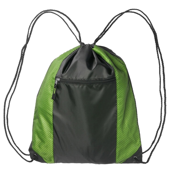 Two Color Front Zipper Pocket Drawstring Bag (18.5"x14.75") - Two Color Front Zipper Pocket Drawstring Bag (18.5"x14.75") - Image 4 of 7