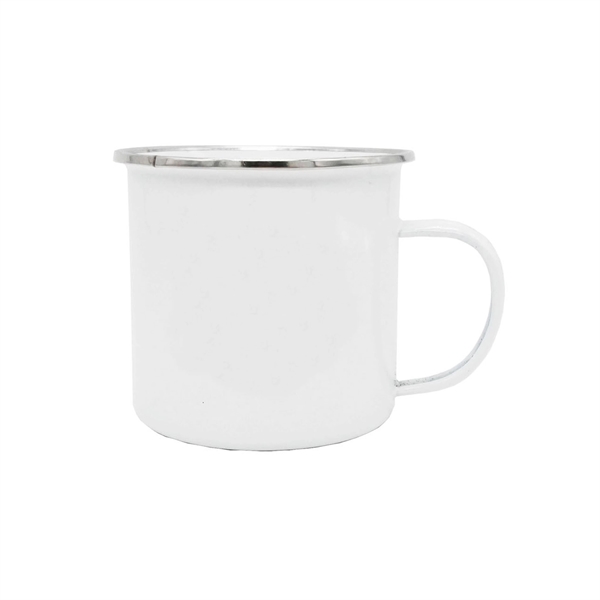 High Quality 12oz White Enamel Mug Silver Rim with Case - High Quality 12oz White Enamel Mug Silver Rim with Case - Image 1 of 1