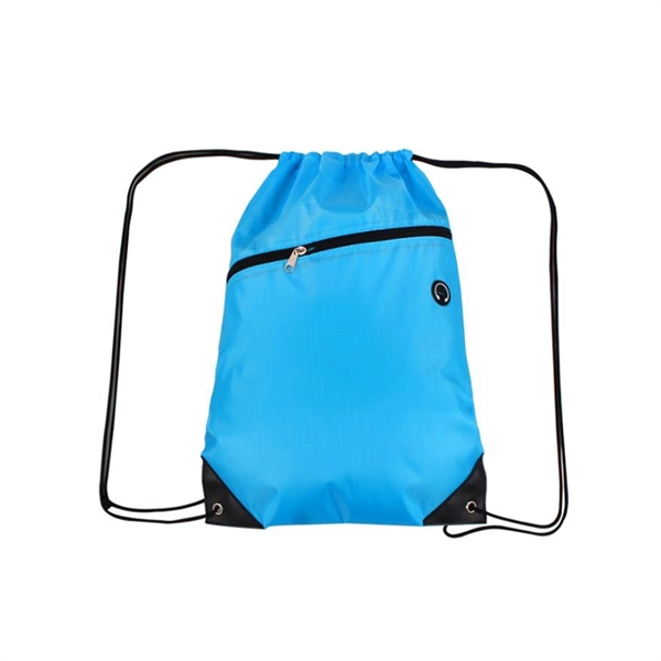 210D Polyester Drawstring Backpack w/ Zipper - 210D Polyester Drawstring Backpack w/ Zipper - Image 1 of 18
