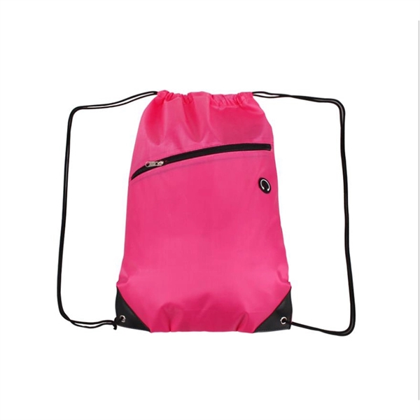 210D Polyester Drawstring Backpack w/ Zipper - 210D Polyester Drawstring Backpack w/ Zipper - Image 2 of 18