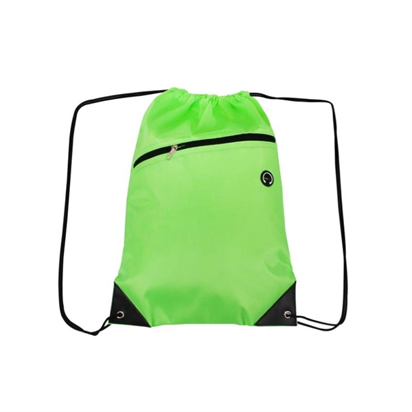 210D Polyester Drawstring Backpack w/ Zipper - 210D Polyester Drawstring Backpack w/ Zipper - Image 3 of 18