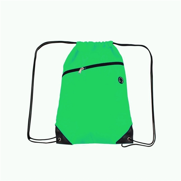 210D Polyester Drawstring Backpack w/ Zipper - 210D Polyester Drawstring Backpack w/ Zipper - Image 4 of 18