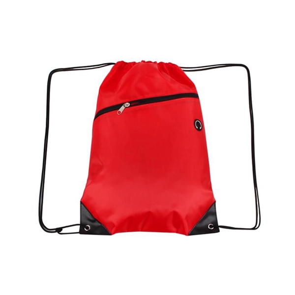 210D Polyester Drawstring Backpack w/ Zipper - 210D Polyester Drawstring Backpack w/ Zipper - Image 5 of 18