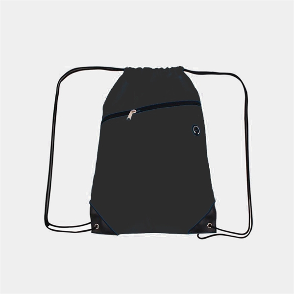 210D Polyester Drawstring Backpack w/ Zipper - 210D Polyester Drawstring Backpack w/ Zipper - Image 6 of 18