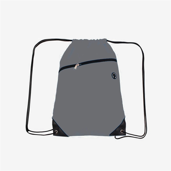 210D Polyester Drawstring Backpack w/ Zipper - 210D Polyester Drawstring Backpack w/ Zipper - Image 7 of 18