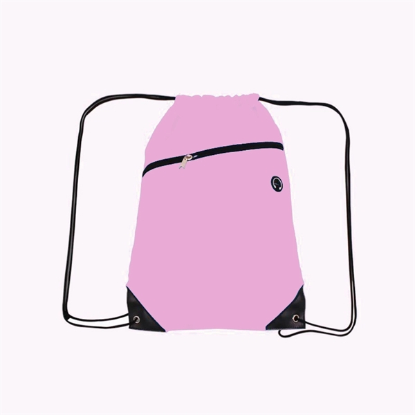 210D Polyester Drawstring Backpack w/ Zipper - 210D Polyester Drawstring Backpack w/ Zipper - Image 8 of 18