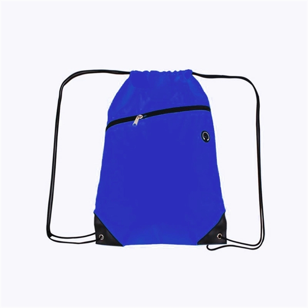 210D Polyester Drawstring Backpack w/ Zipper - 210D Polyester Drawstring Backpack w/ Zipper - Image 9 of 18