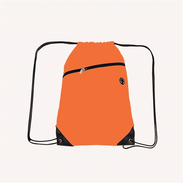 210D Polyester Drawstring Backpack w/ Zipper - 210D Polyester Drawstring Backpack w/ Zipper - Image 10 of 18