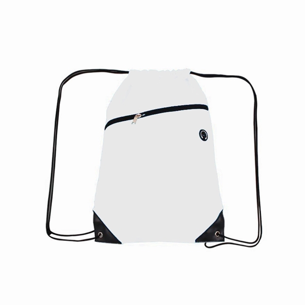 210D Polyester Drawstring Backpack w/ Zipper - 210D Polyester Drawstring Backpack w/ Zipper - Image 11 of 18