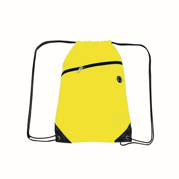 210D Polyester Drawstring Backpack w/ Zipper - 210D Polyester Drawstring Backpack w/ Zipper - Image 12 of 18