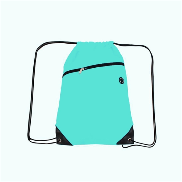 210D Polyester Drawstring Backpack w/ Zipper - 210D Polyester Drawstring Backpack w/ Zipper - Image 13 of 18