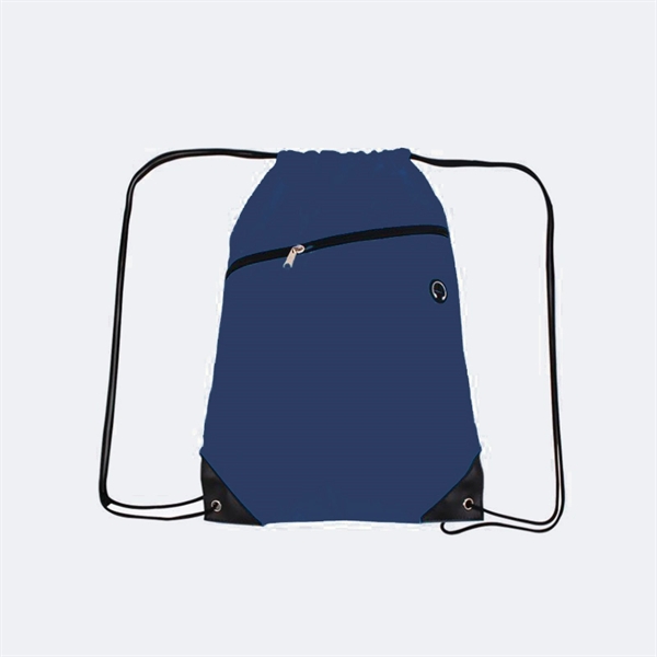 210D Polyester Drawstring Backpack w/ Zipper - 210D Polyester Drawstring Backpack w/ Zipper - Image 14 of 18