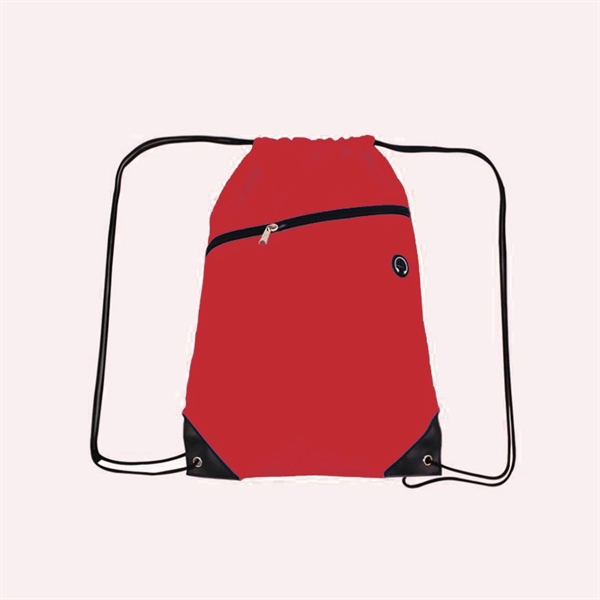 210D Polyester Drawstring Backpack w/ Zipper - 210D Polyester Drawstring Backpack w/ Zipper - Image 15 of 18