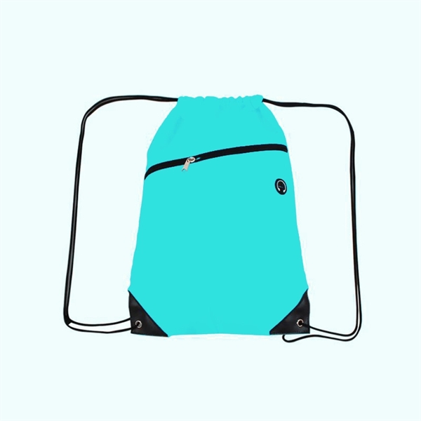 210D Polyester Drawstring Backpack w/ Zipper - 210D Polyester Drawstring Backpack w/ Zipper - Image 16 of 18