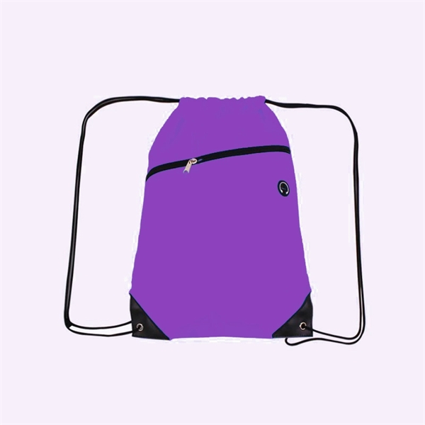 210D Polyester Drawstring Backpack w/ Zipper - 210D Polyester Drawstring Backpack w/ Zipper - Image 17 of 18