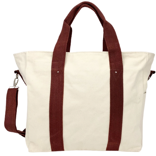 20 oz Cotton Canvas Duffle Bag Natural / Maroon Red Trim - 20 oz Cotton Canvas Duffle Bag Natural / Maroon Red Trim - Image 8 of 9