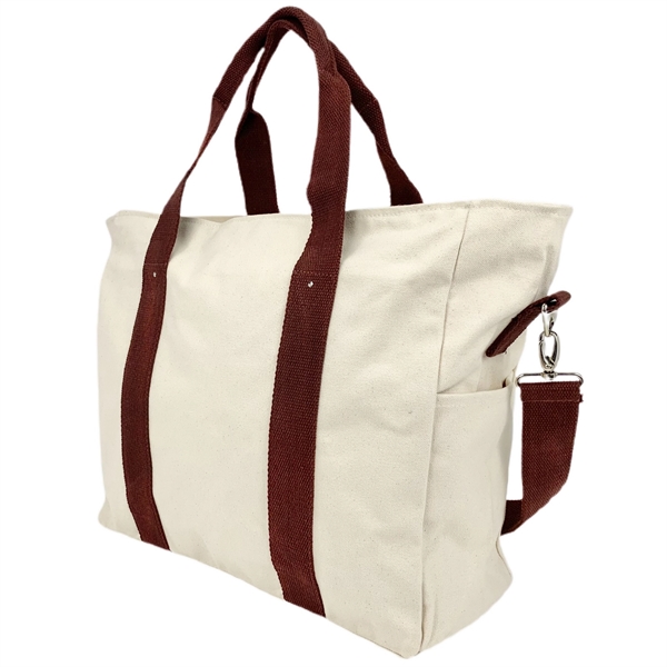 20 oz Cotton Canvas Duffle Bag Natural / Maroon Red Trim - 20 oz Cotton Canvas Duffle Bag Natural / Maroon Red Trim - Image 3 of 9