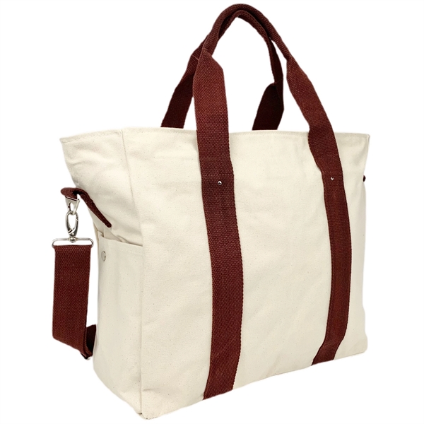 20 oz Cotton Canvas Duffle Bag Natural / Maroon Red Trim - 20 oz Cotton Canvas Duffle Bag Natural / Maroon Red Trim - Image 4 of 9