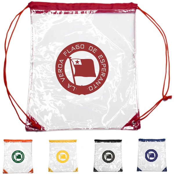 Clear Cinch Up Bag Plastic Drawstring Backpacks (14" x 17") - Clear Cinch Up Bag Plastic Drawstring Backpacks (14" x 17") - Image 0 of 15