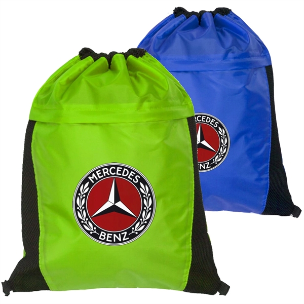 Two Color Drawstring Side Mesh Accents Backpacks (13.5"X17") - Two Color Drawstring Side Mesh Accents Backpacks (13.5"X17") - Image 1 of 4