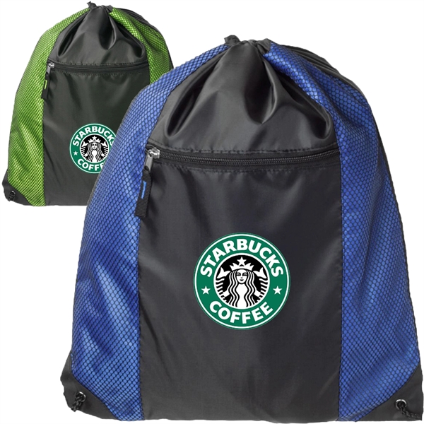 Two Color Front Zipper Pocket Drawstring Bag (18.5"x14.75") - Two Color Front Zipper Pocket Drawstring Bag (18.5"x14.75") - Image 1 of 7