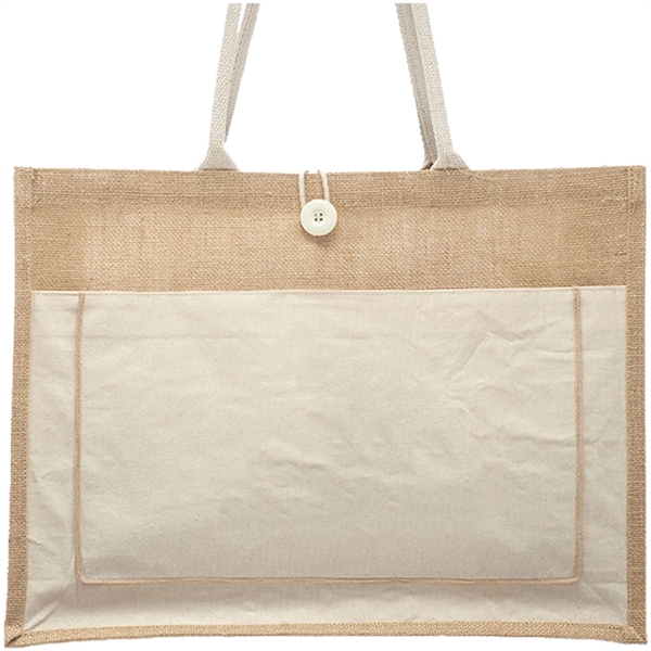 Cotton Pocket Jute Tote Bags - Cotton Pocket Jute Tote Bags - Image 1 of 8