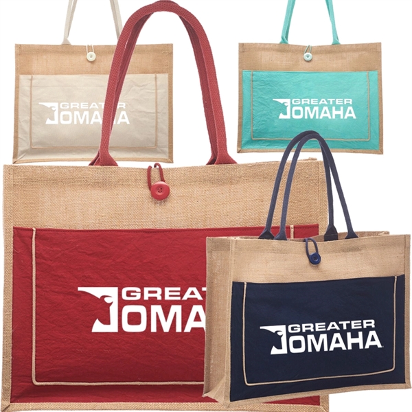 Cotton Pocket Jute Tote Bags - Cotton Pocket Jute Tote Bags - Image 0 of 8